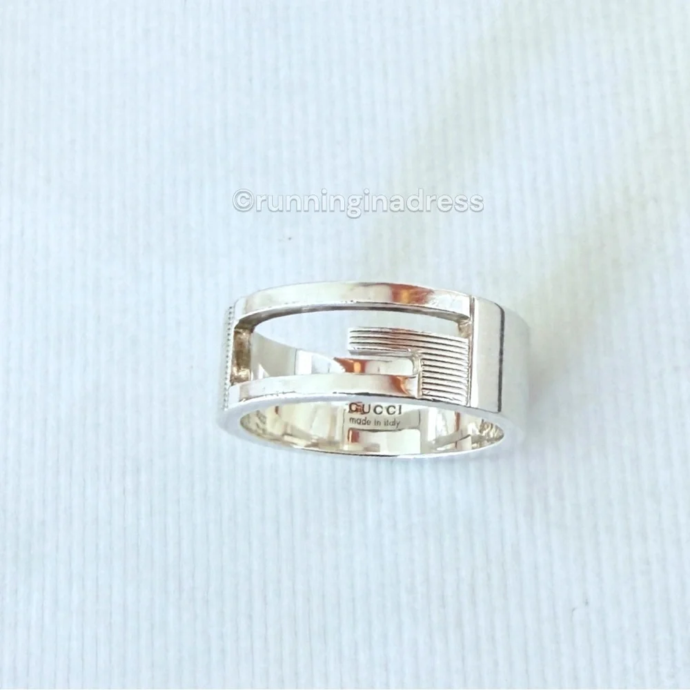 Authentic Gucci G Logo Cut-Out Ring Sterling Silver 925 Vintage Band Size 9